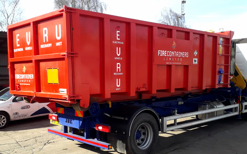 Fire Containers ltd - Electric vehicle recovery unit close up rear Fire Containers ltd - Electric vehicle recovery unit close up rear